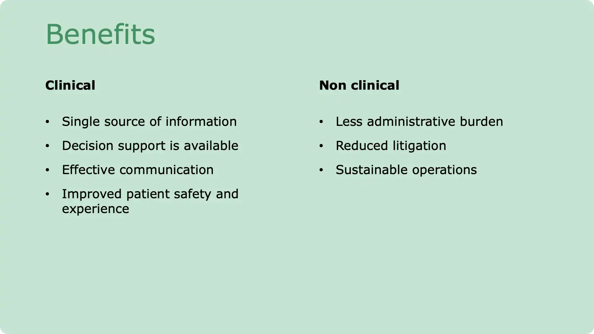 Slide 6 of Process 1: Benefits of open standards inclusion in clinical systems (EHR)