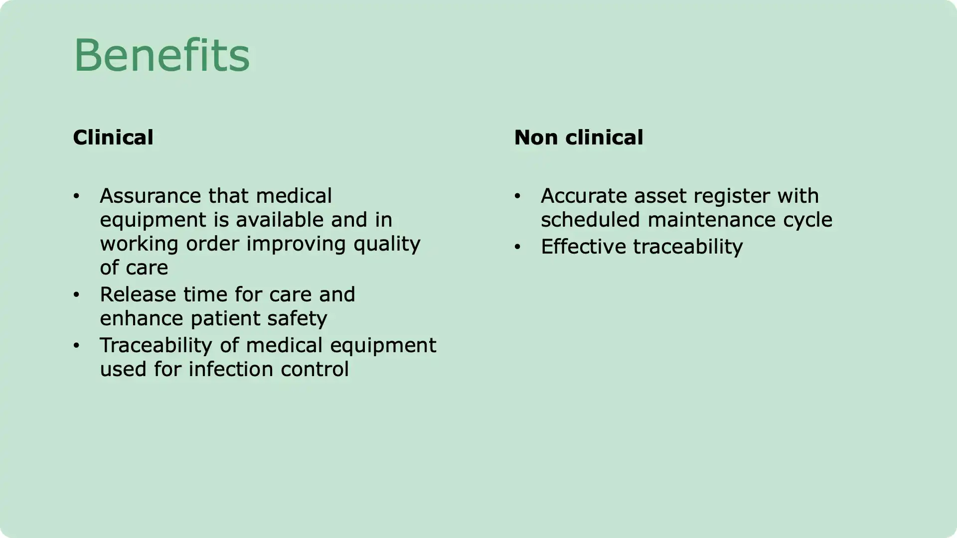 Final review of equipment integration into care delivery