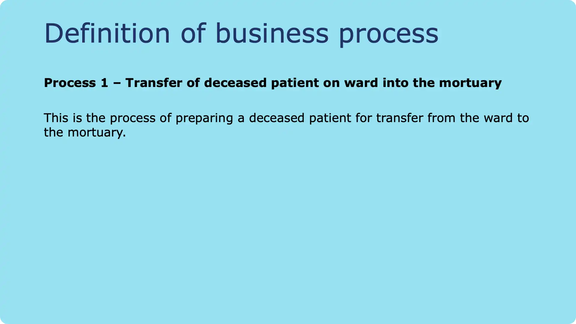 Slide 1: Notification of patient death on the ward and preparation for body transfer