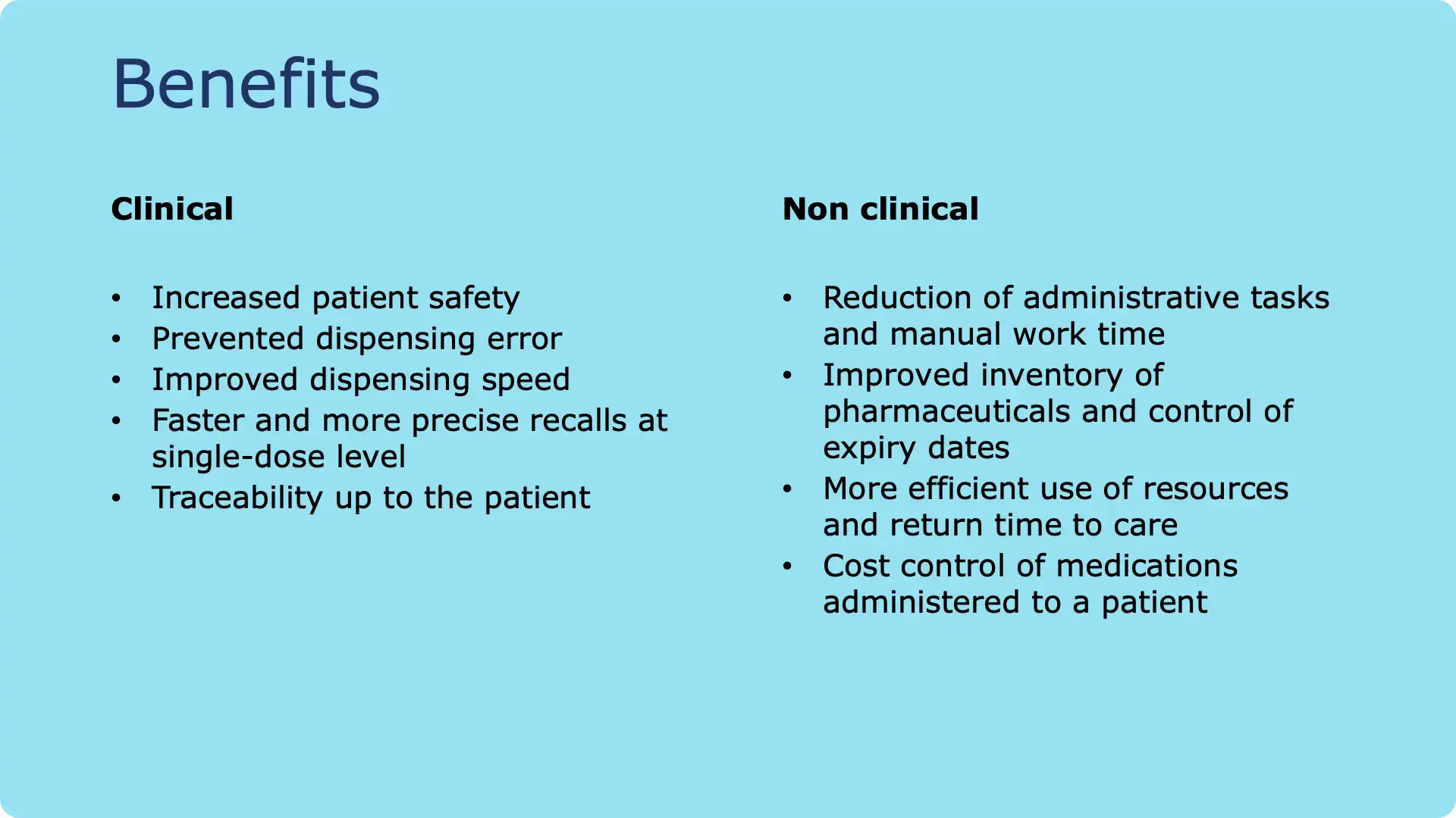 Benefitds of complete traceability of medication delivery and usage in hospital