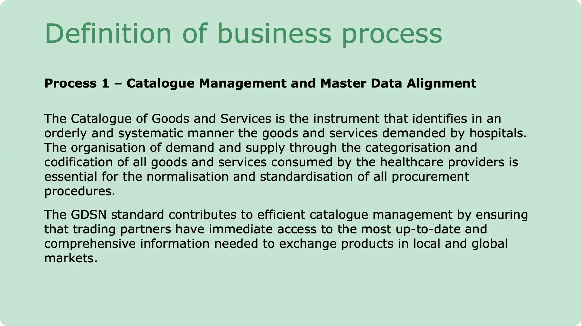Introduction to master data alignment using GDSN in hospital procurement