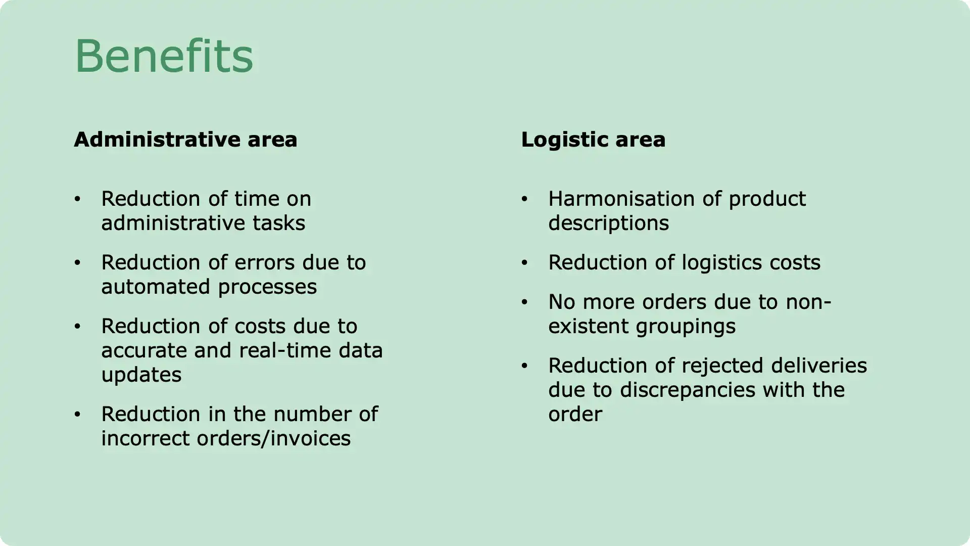 Summary of GDSN benefits for hospital procurement teams